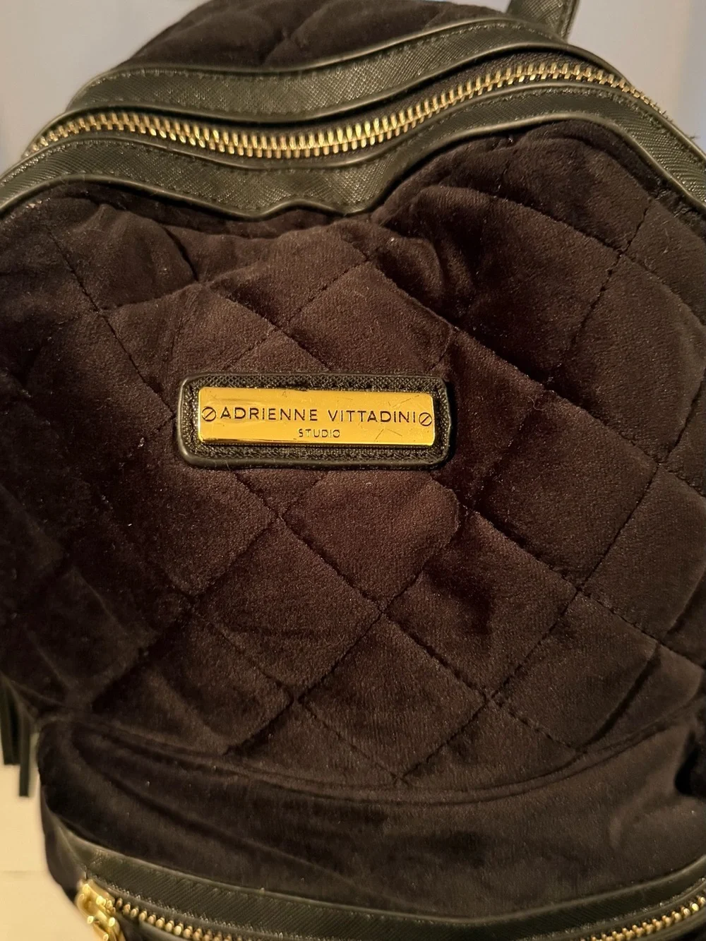 Adrienne Vittadini Quilted Black Velvet Mini Backpack